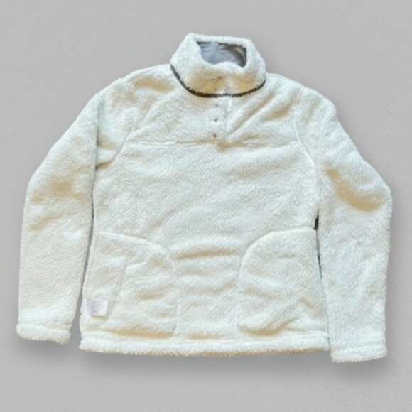 NWT Eddie Bauer Sherpa Fleece Pullover Coconut Milk & Frost Gray Snap-Neck, Sz M - Picture 12 of 16